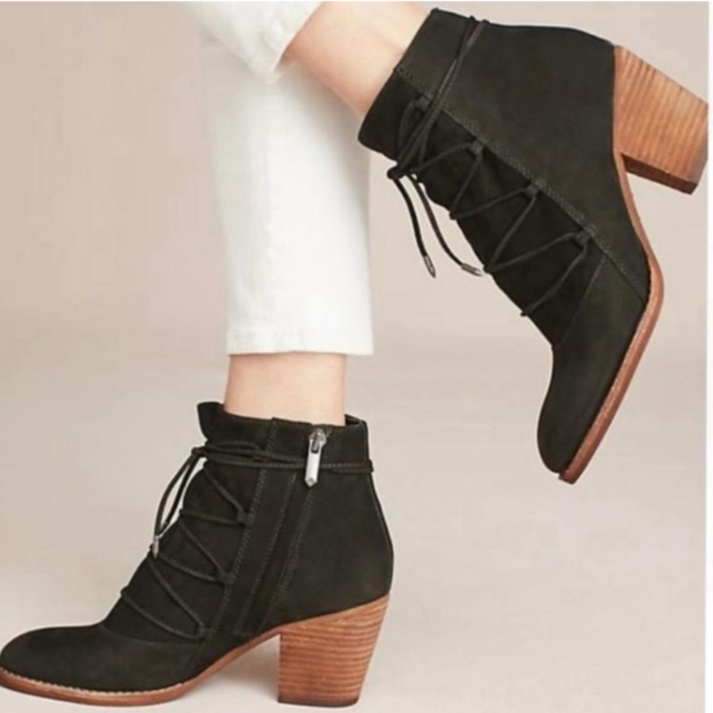Sam Edelman Black Suede Ankle Boots Laces 3” Heel 7.5 Women’s
